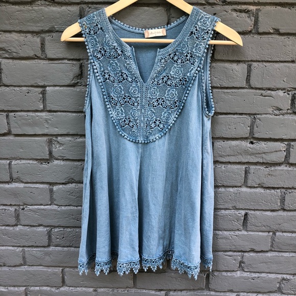 Altar'd State Tops - Altar’d State Blue Crotchet Bib Shift Blouse S